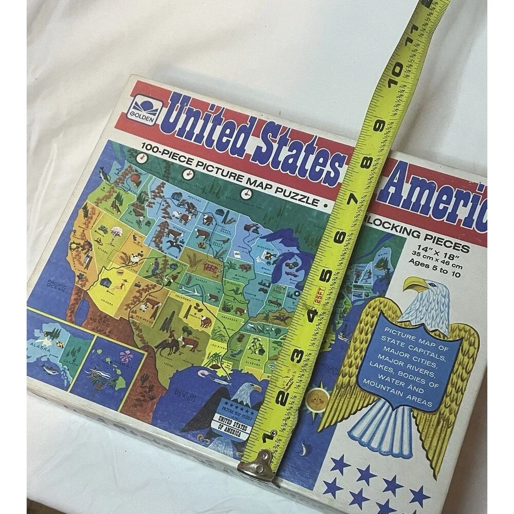 Golden United States of America Map Jigsaw Puzzle Geography 100 Pcs Educational